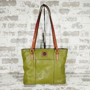 Dooney & Bourke Olive Green Leather Shoulder Bag with Brown Handles